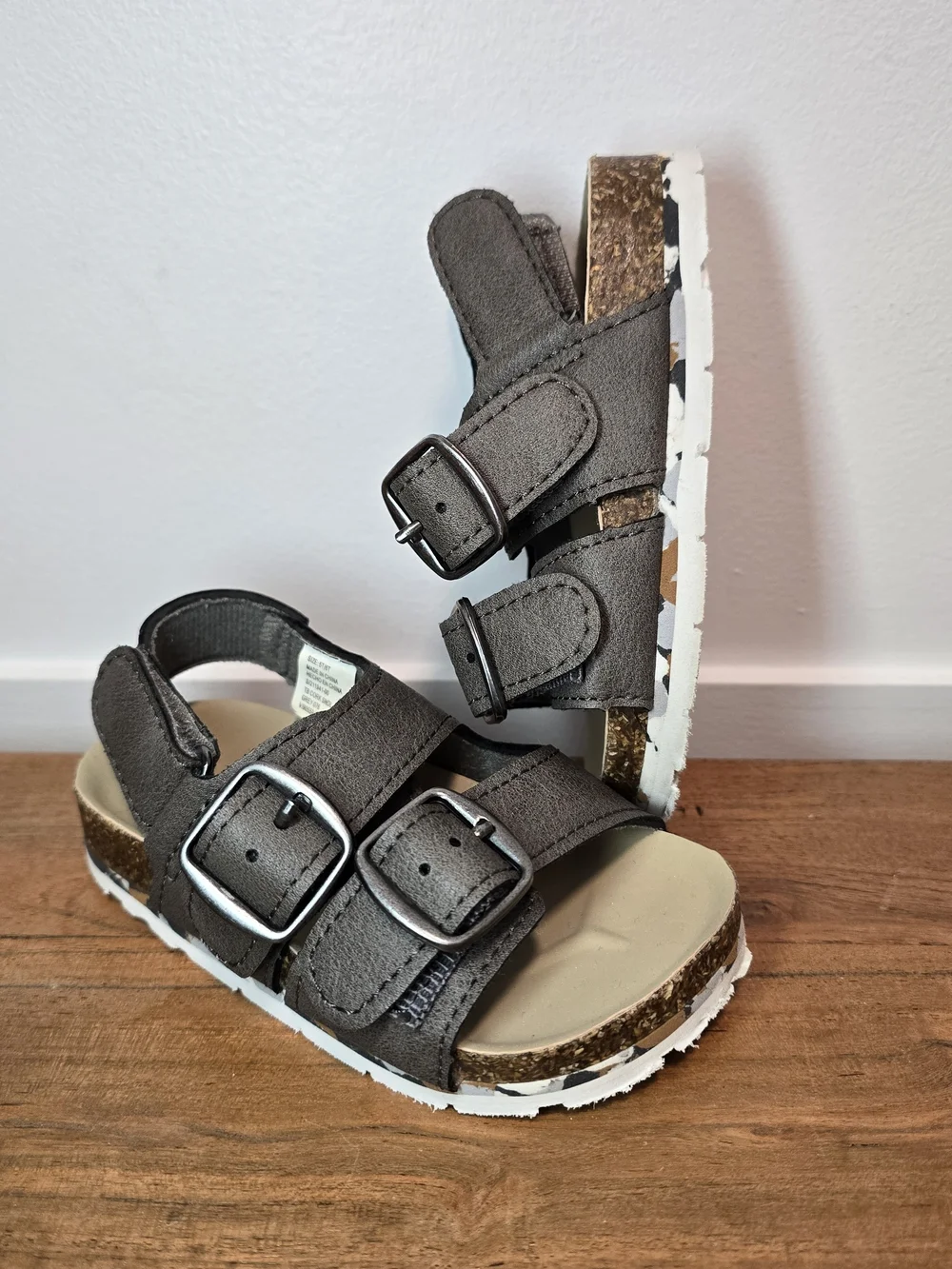 GAP Dark Gray Double-Buckle Cork-Style Kids Sandals